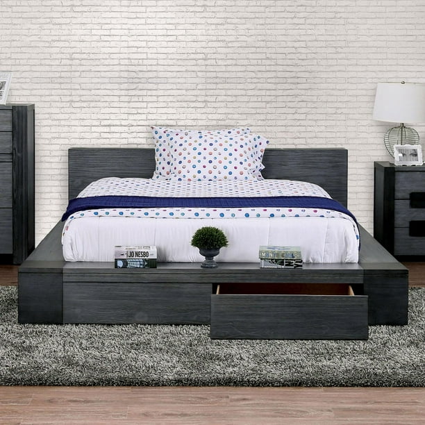 Rustic Wood California King Storage Bed In Gray Janeiro By Furniture Of America Com Rustic Wood California King Storage Bed, California King Bed Base With Storage