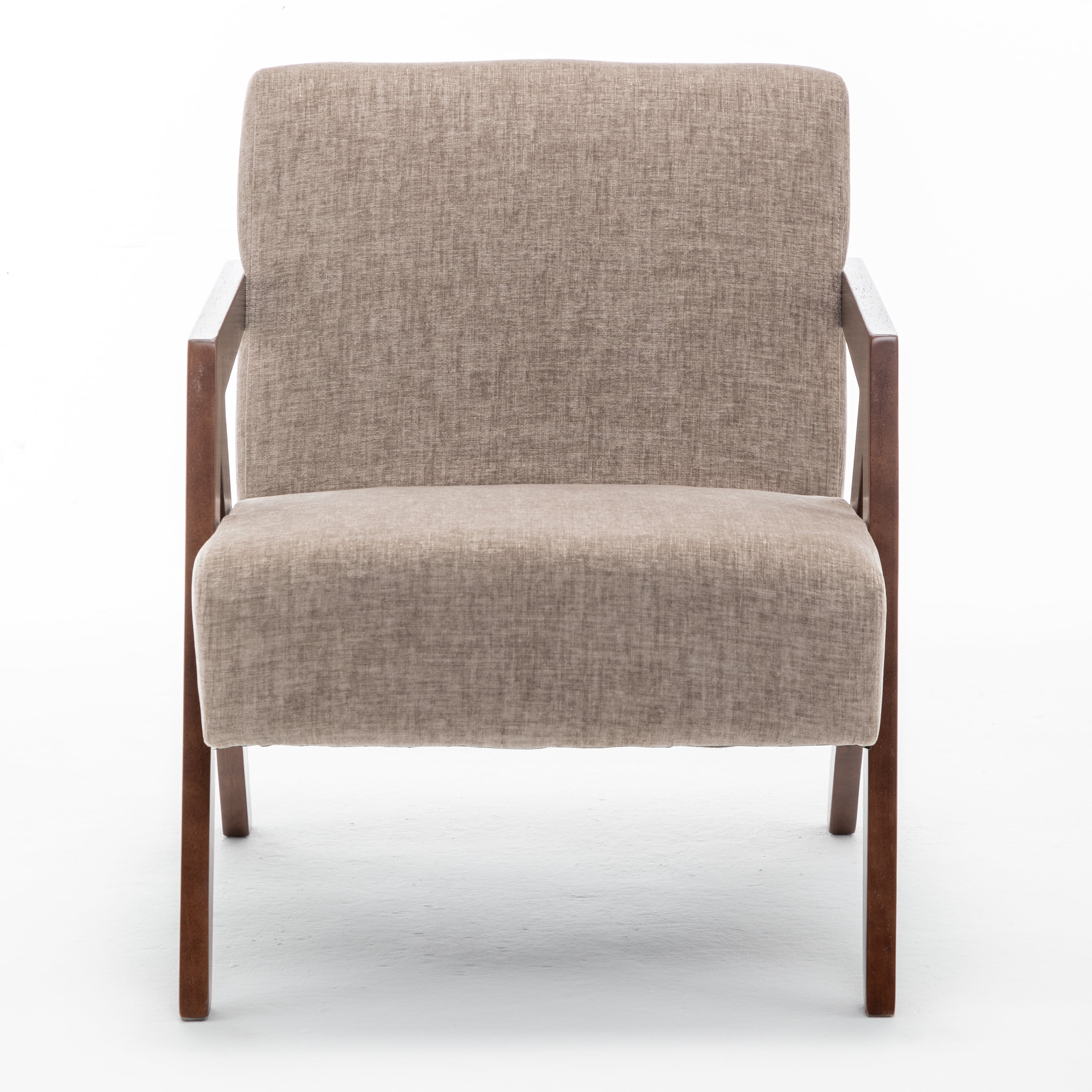 Leumius Mid Century Modern Accent Chair,Upholstered Reading Armchair with Solid Wood Frame,Accent Chair for Living Room Bedroom Apartment, Easy Assembly,Light Coffee