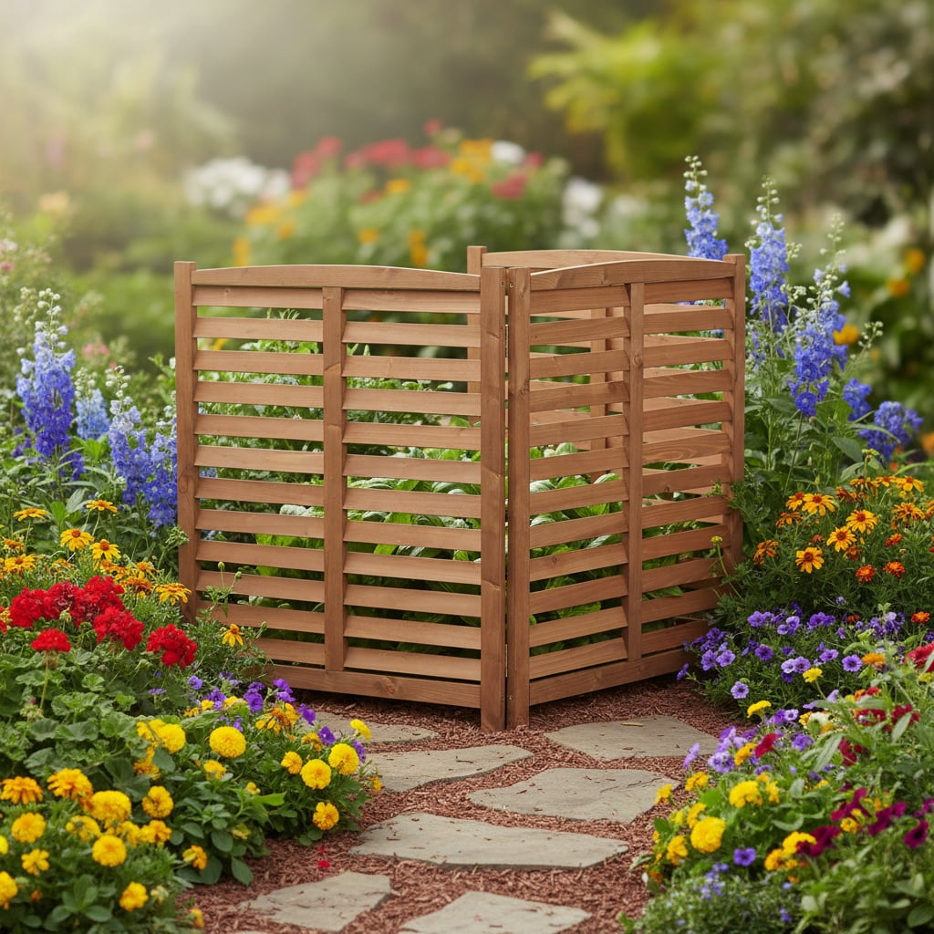 MAYEERTY 3-Panel Outdoor Wood Privacy Fence Screen, 32"Wx38"H Air Conditioner Trash Can Enclosure for Backyard Patio