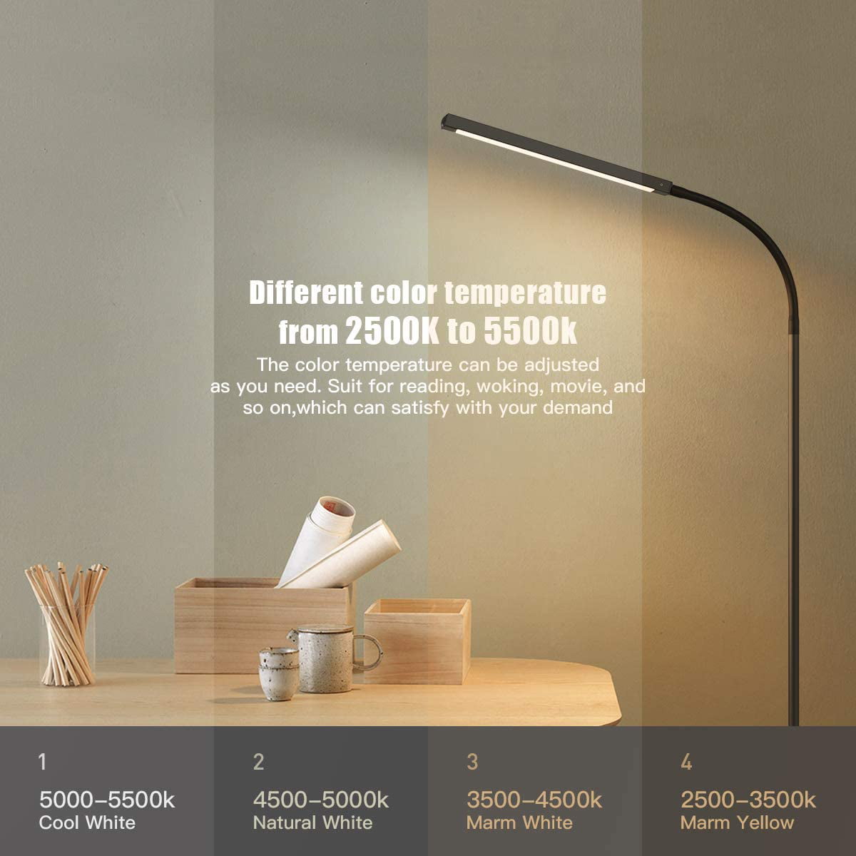Floor Lamp,Adjustable 2-in-1 Multifunctional LED Floor Lamp & Desk Lamp Programmable Timer Floor Lamp with Stepless Dimmer & 4 Color Temperatures,Reading Standing Lamp for Living Room Bedroom Offic 
