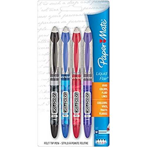 Papermate Liquid Flair Medium Point, Felt Tip Pens, 4 Count, 4 Colors
