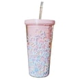 thumbnail image 1 of 550ml Rainbow Plastic Water Bottle Double Layer Sequins Drinking Cup with Straw, 1 of 5