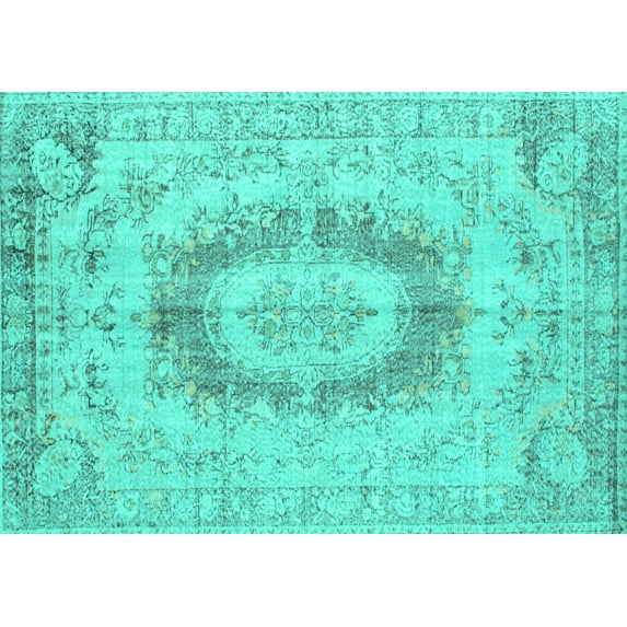 Ahgly Company Machine Washable Indoor Rectangle Persian Turquoise Blue Traditional Area Rugs, 8' x 12'