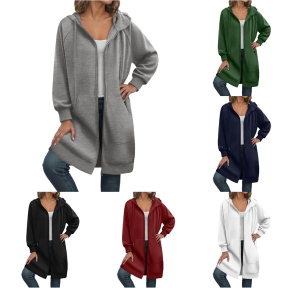 Yuhangmm Women Hoodies Casual Solid Pocket Long Sleeve Hooded Sweatshirt Pullover Top with Cozy Warm Feel Grey L
