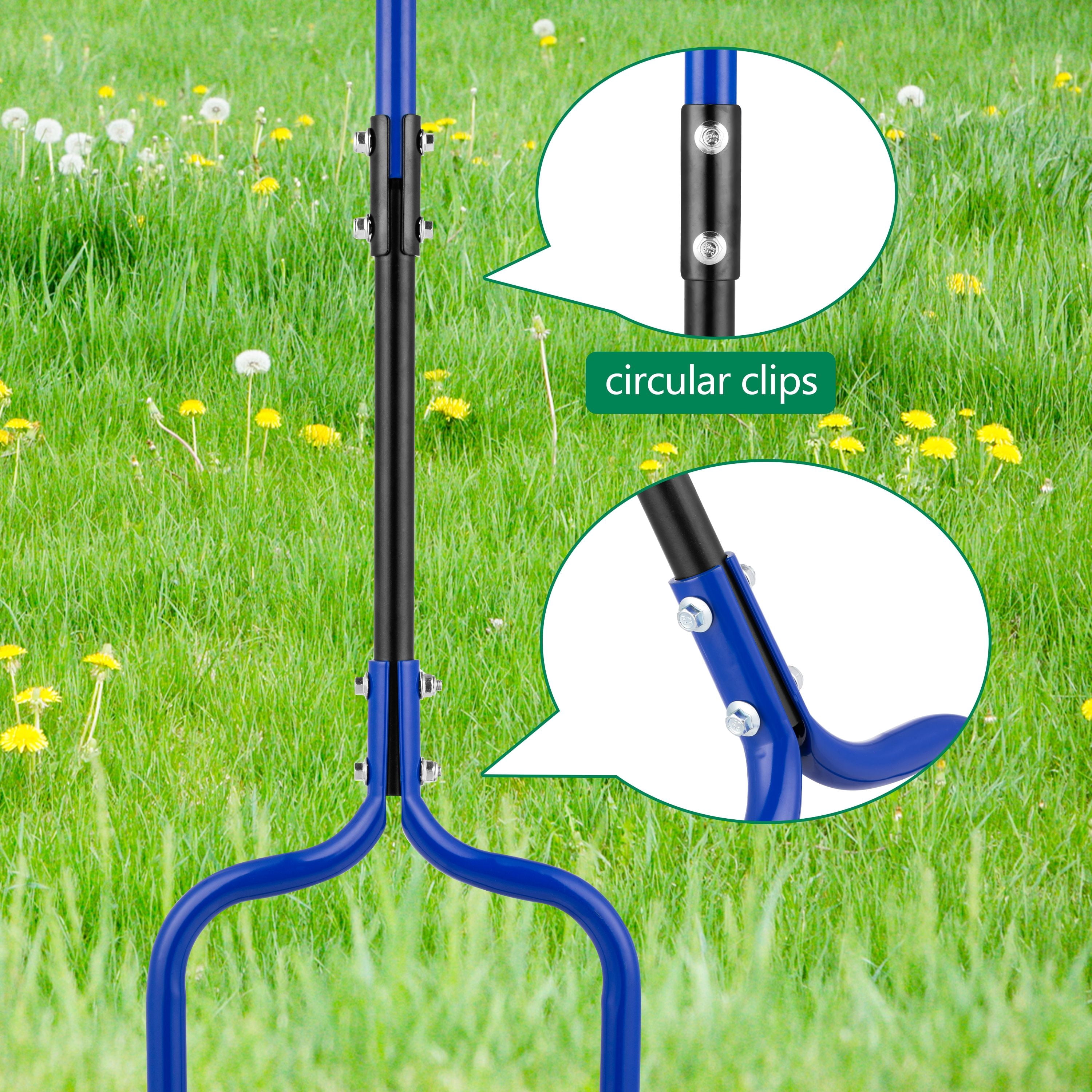 YOWPSY Spike Tine Fork Lawn Aerator - Four 5.2'' Stainless Steel Spikes Manual Gardening Hand Tool - Grass Dethatcher Aerator Lawn Tool with Solid Tines for Compacted Soil - Lawn Plugger Aerator.