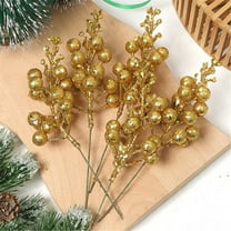 Lssam 20-Pack Christmas Glitter Berries Stems - Gold Artificial Christmas Picks for Xmas Tree Ornaments, DIY Wreaths, Holiday Home Decor (7.8 Inch)