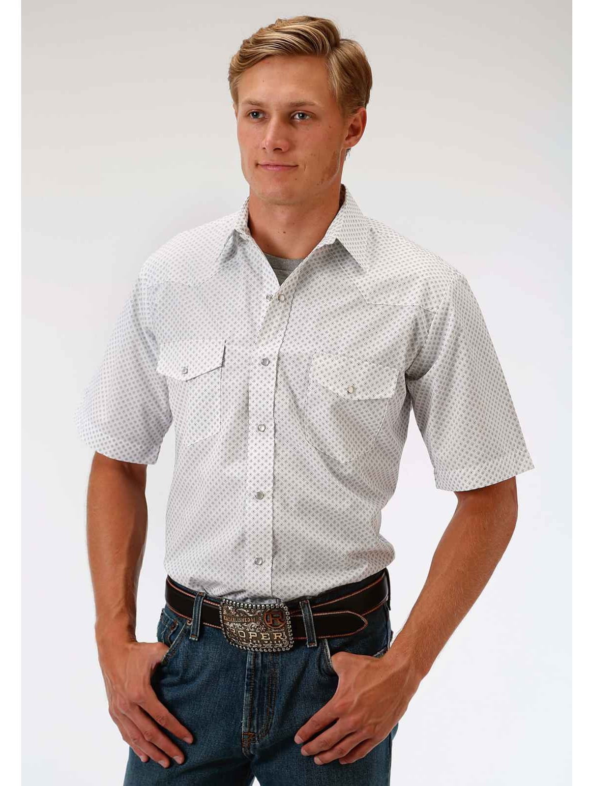 Roper Roper Men's Short Sleeve Western Style Shirt Navy Diamond Print