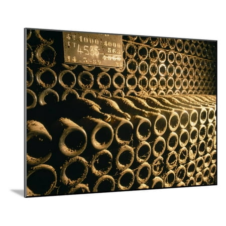 Close-up of Wine Bottles in a Cellar of Bollinger, Ay, Champagne, France Wood Mounted Print Wall Art
