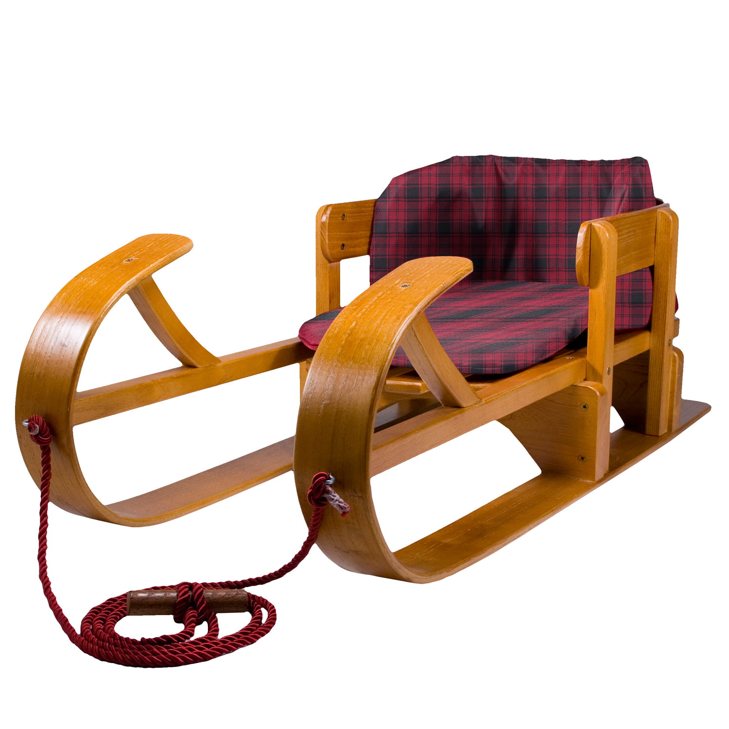 Lucky Bums Heirloom Collection Wooden Toboggan with Plaid Pad 