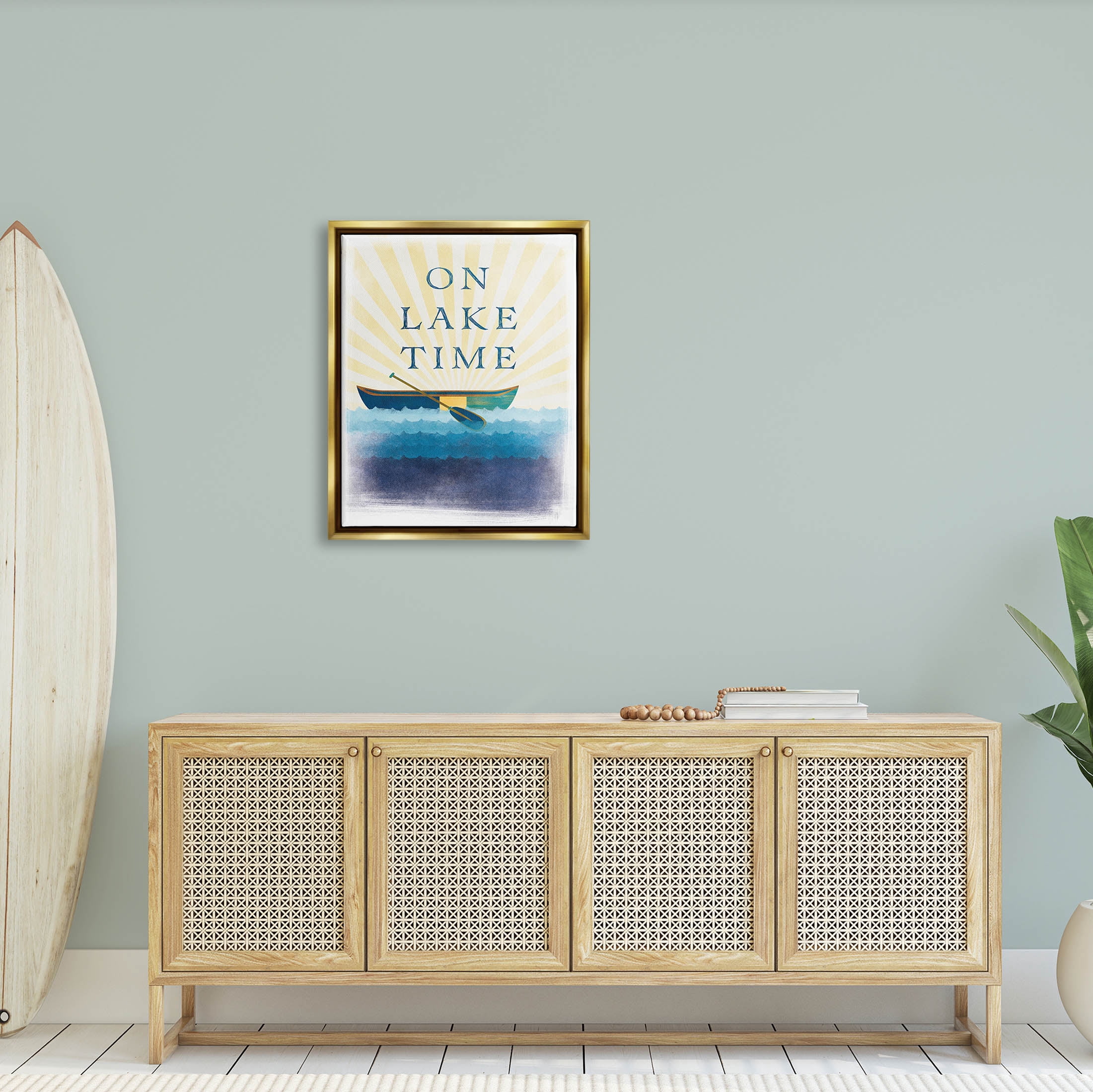 Stupell Industries On Lake Time Relaxing Sun Rays Graphic Art Metallic Gold Floating Framed Canvas Print Wall Art, Design by JJ Design House LLC