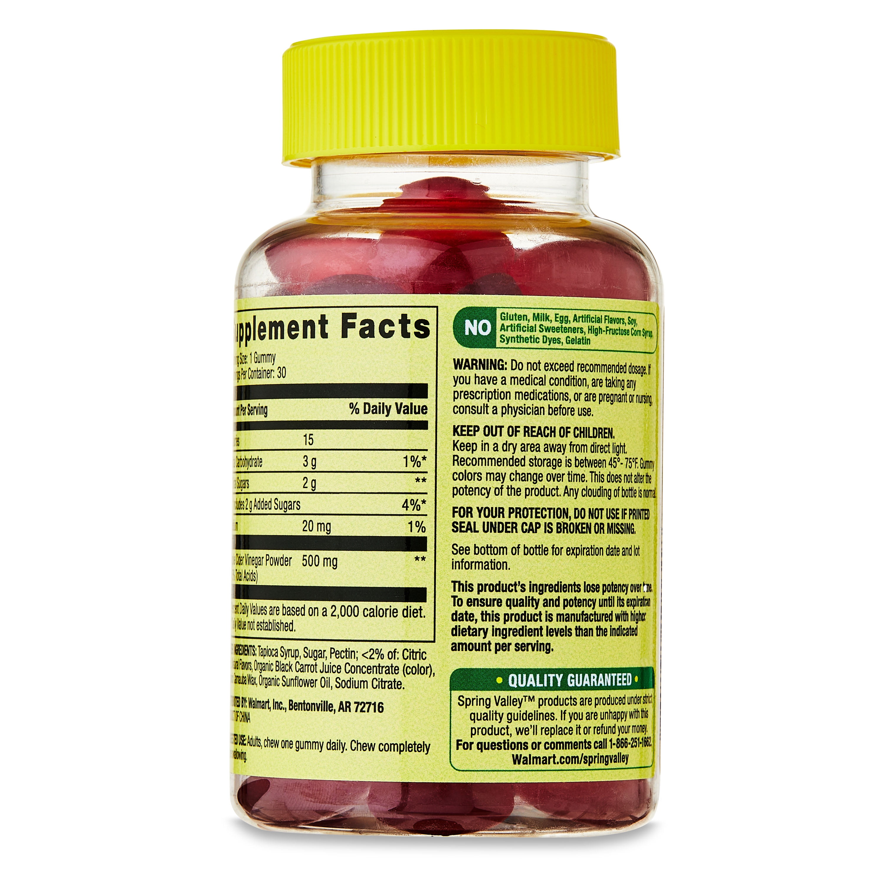 Spring Valley Apple Cider Vinegar Dietary Supplement Vegetarian Gummies, 500 mg, 30 Count