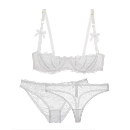 

Varsbaby Lingerie Set for Women Sexy Lace Bra and Panty Thongs Sets Unlined Demi-Cup Underwire Bra and See Though Panties