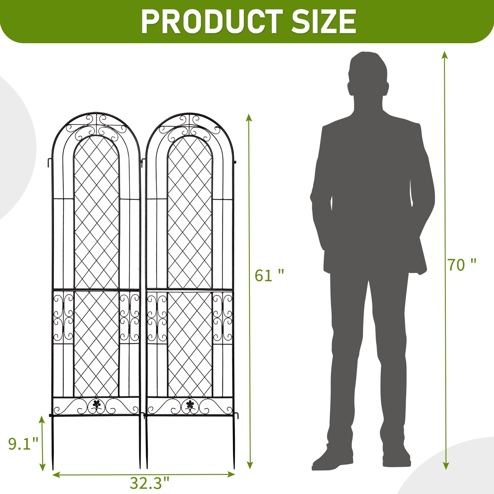 Xilee 2 Pack 16 x61 in Durable Garden Trellis for Climbing Plants,Wire Lattice Grid Panel for Climbing Plants Outdoor Roses Vine Cucumbers Vegetables Flower Support Black