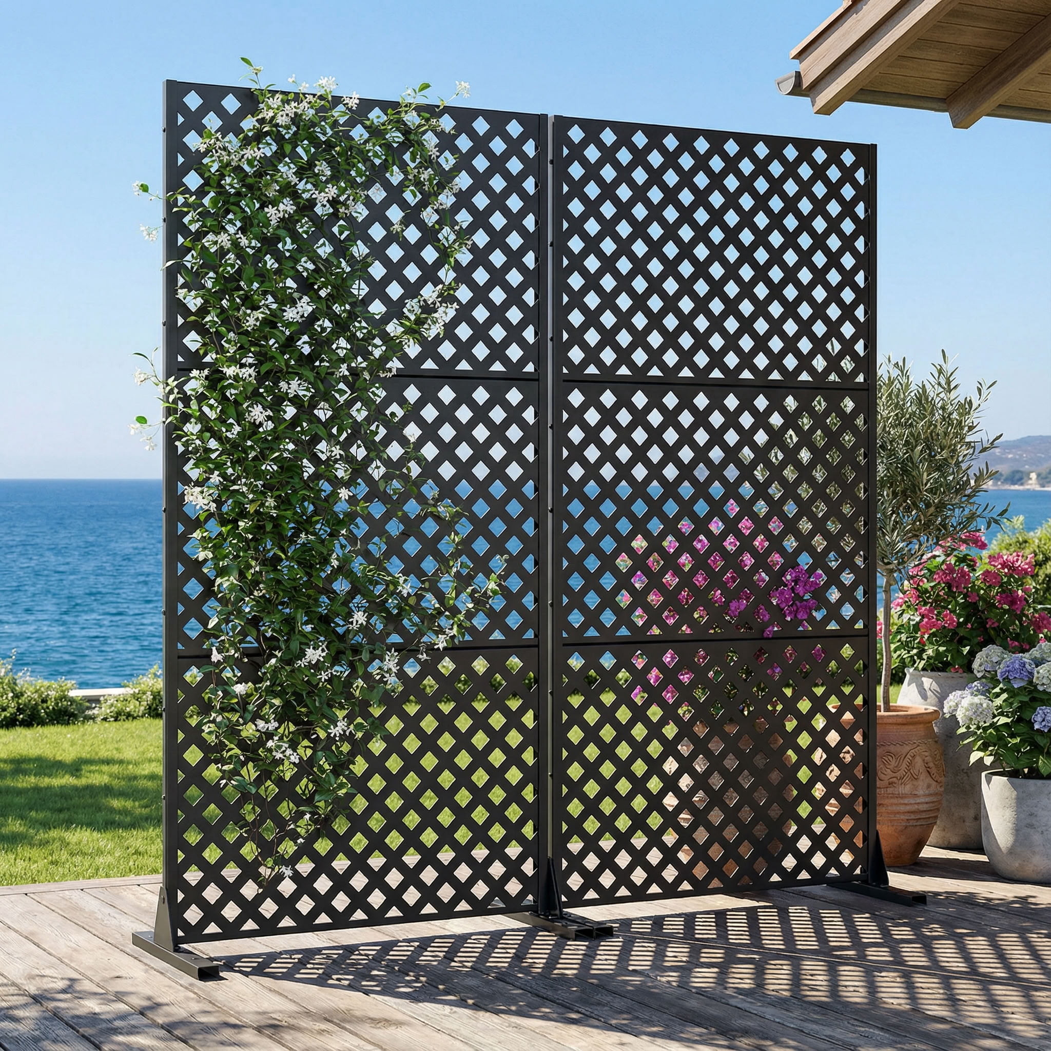 MAYEERTY 3 Panels Outdoor Privacy Screen, Metal Decorative Privacy Fence, 2 pcs Privacy Panel for Patio, Balcony, Backyard, Garden