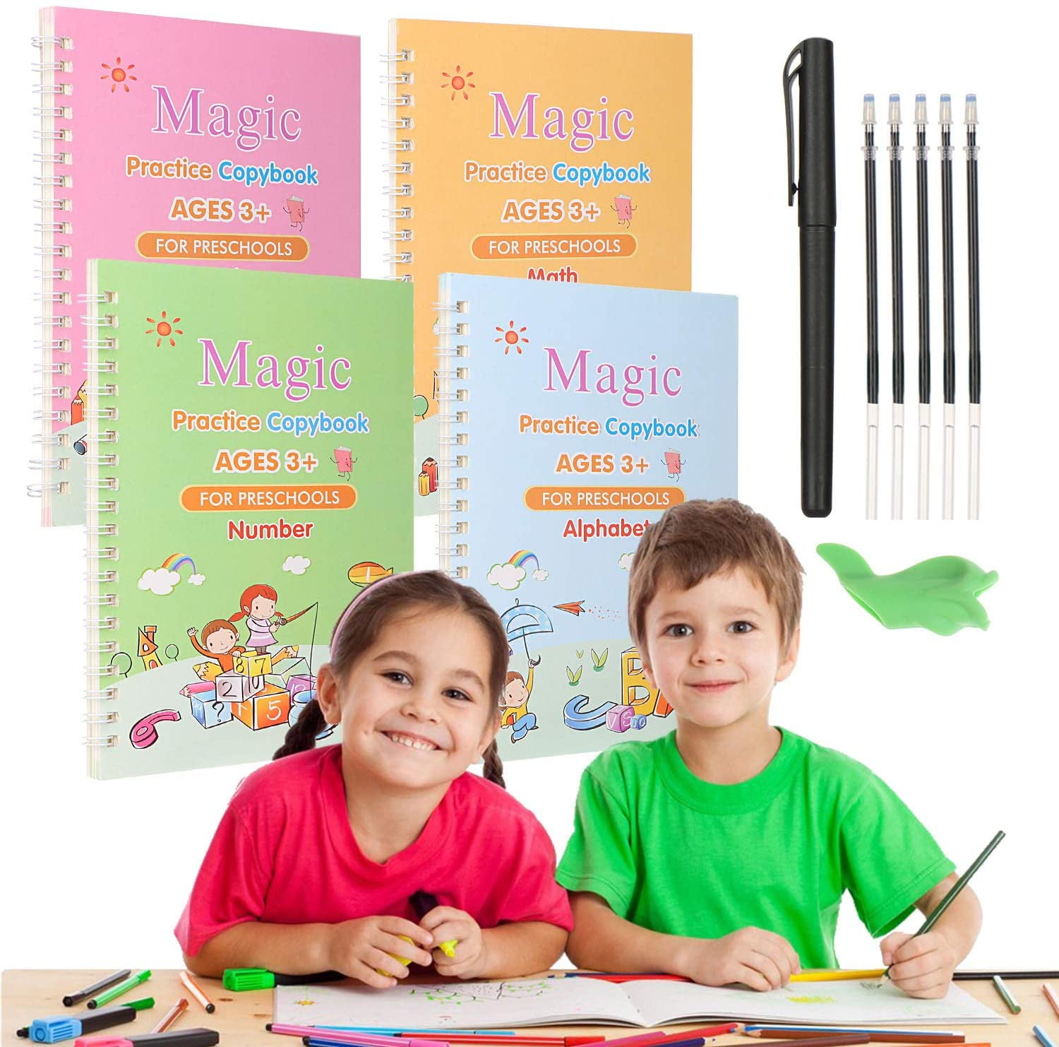 Magic Practice Copybook Set Handwritten With Disappearing Ink Pen Kids Learning 