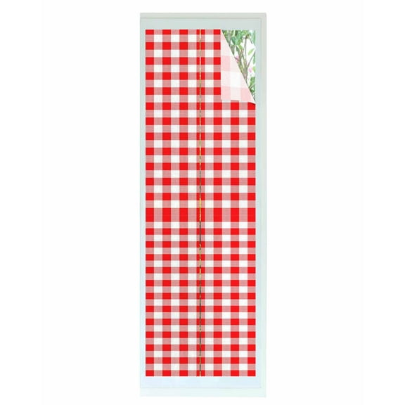 Window Privacy Film Red White Plaid Stained Glass Window Film Decorative Sun Block Window Cover Modern Farmhouse Buffalo Check Gingham Window Clings Static Adhesive Sticker for Bathroom 23.6"x78.7"