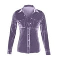 thumbnail image 3 of Lovskoo Long Sleeve Shirts for Women Velvet Button Down Shirt Casual Solid Color Single Breasted Fall Spring Loose Shirt Tops Blouse Purple, 3 of 7