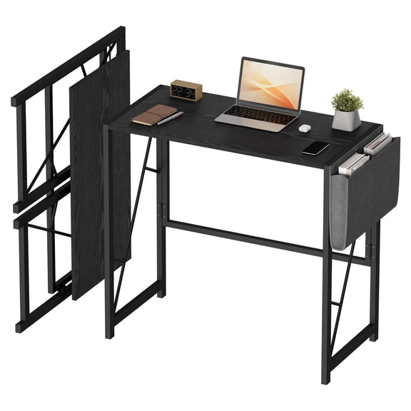 Memoryfield Foldable Computer Desk with Storage Bag, Study Writing Table for Home Office, Black