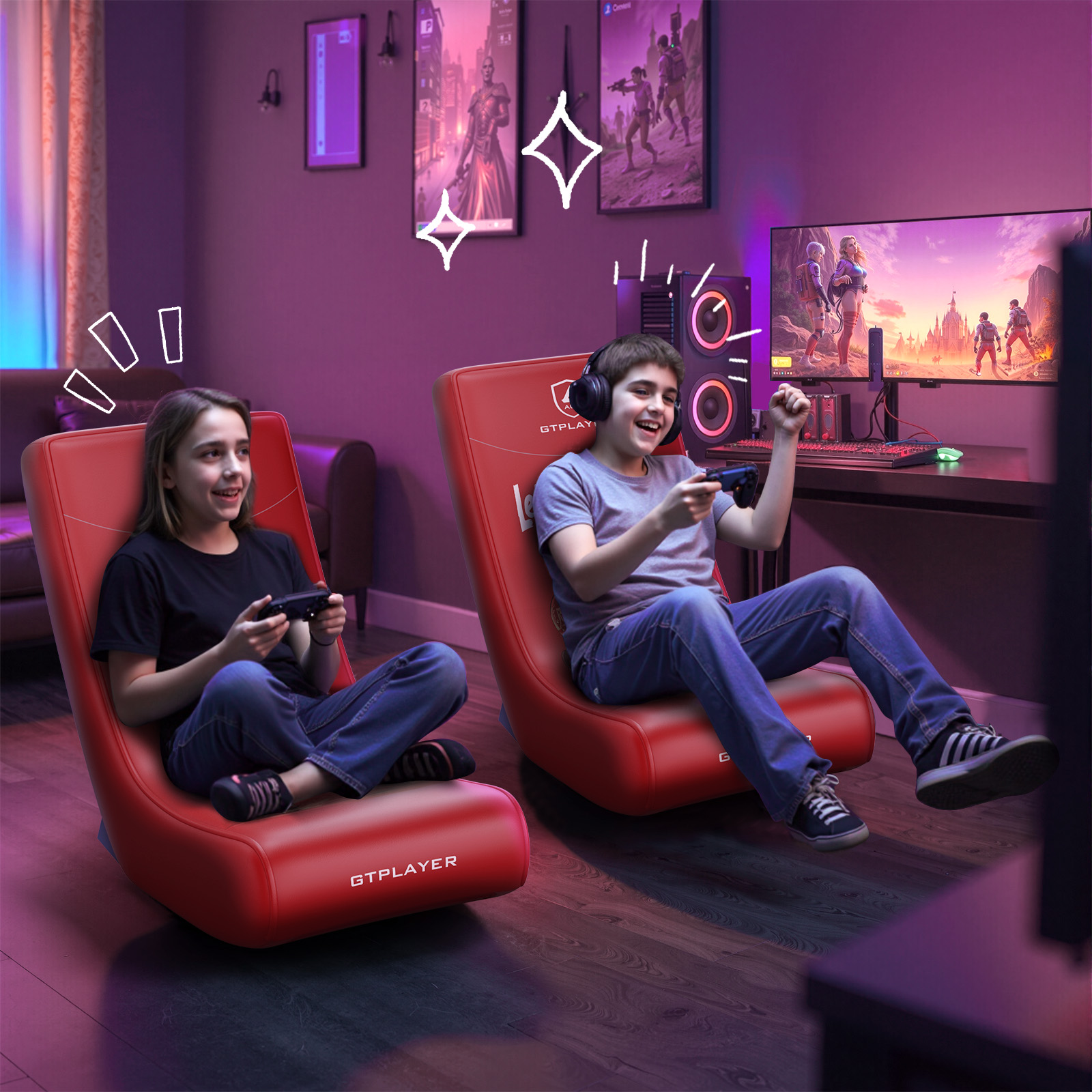 GTPLAYER Floor Rocker Gaming Chair，Orange