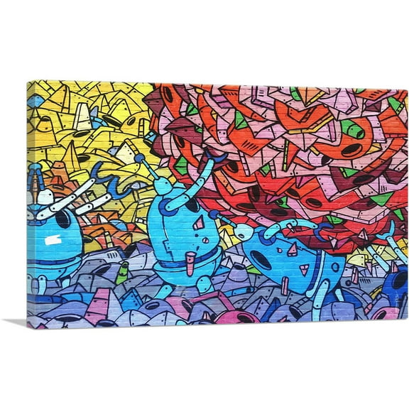 ARTCANVAS Colorful Robot Graffiti Canvas Art Print - Size: 26" x 18" (0.75" Deep)