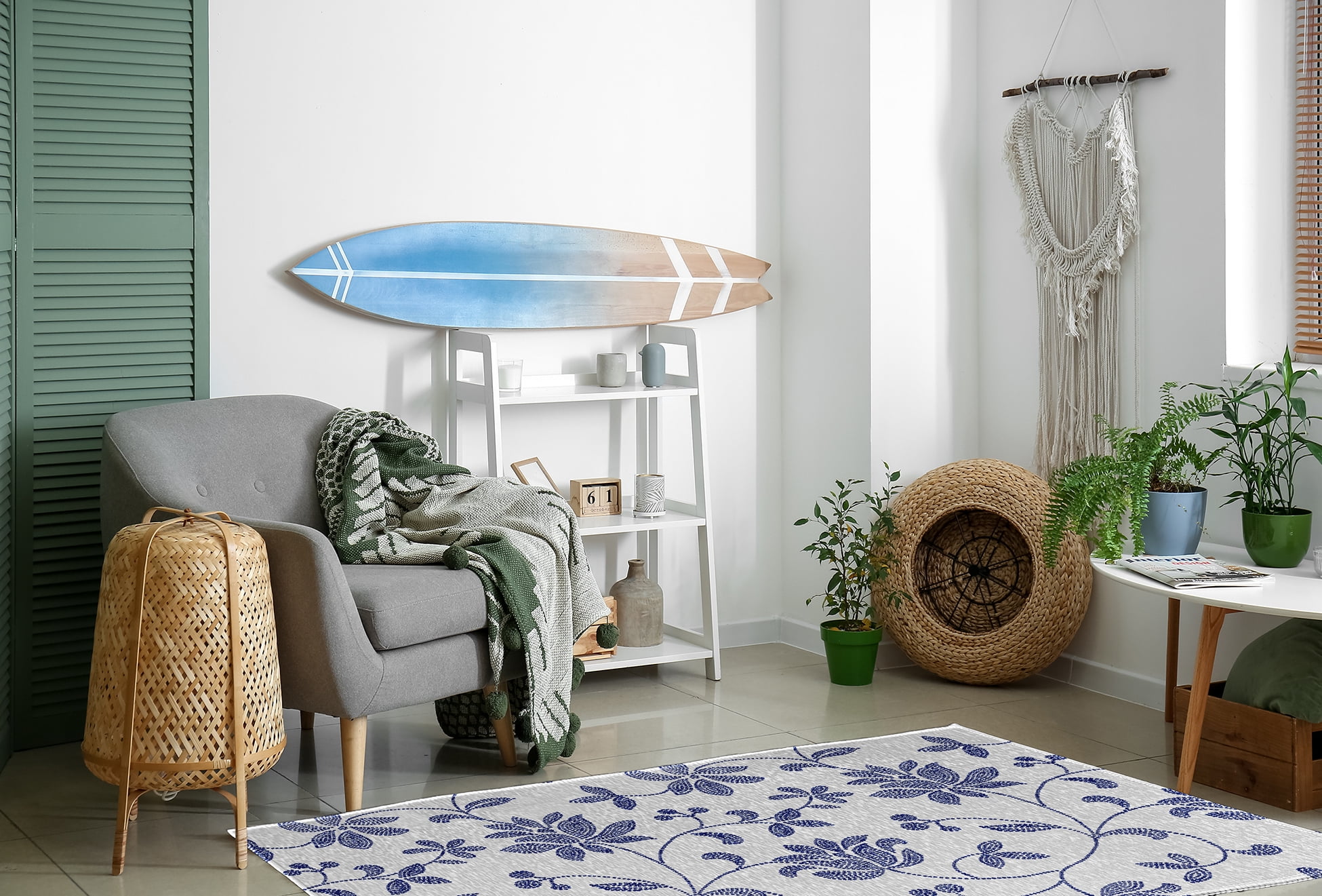 4' x 6' Simply Daisy Traditional Floral French Country Chenille Area Rug, Porcelain Blue