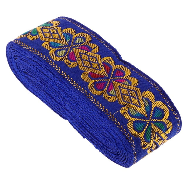 yuksok 7M (45mm/1.77inch) Jacquard Ribbon Woven Border Sew Ribbon Crafts Decor Blue