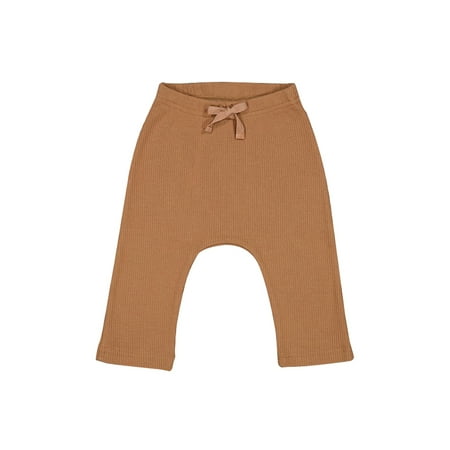 

Haite Newborn Pants Solid Color Trousers Elastic Waist Leggings Party Bottom Home Ribbed Brown Yellow 90