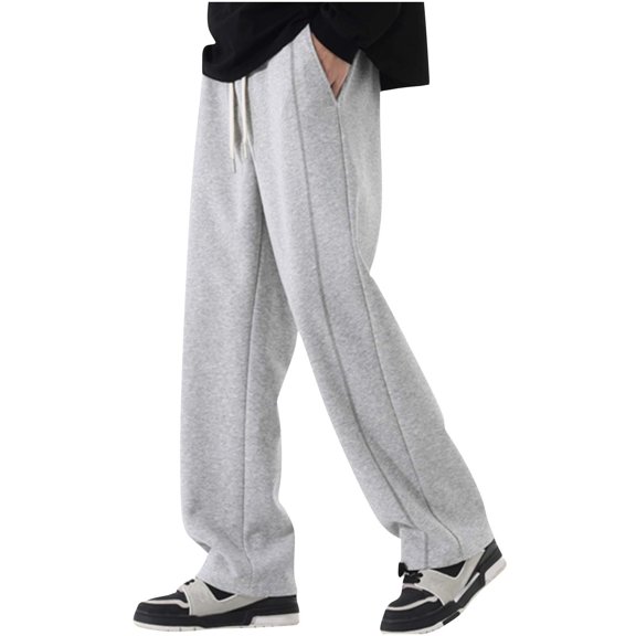 Vekome Mens Pants Casual Comfy Big and Tall Elastic Waist Pants with Drawstring Lightweight Straight Leg Trousers Loose Bottoms Pockets