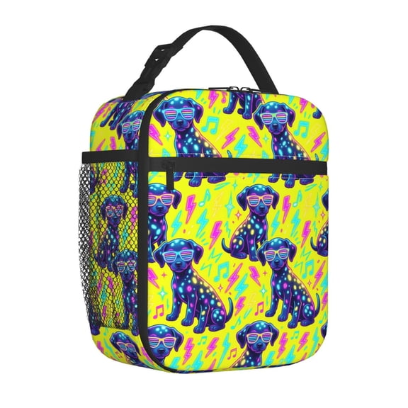Dog Lunch Bag, Modern Blossom Puppy Print Insulated Meal Bag, Reusable Padded Thermal Bento Container, Chic Floral Animal Carrier for Women
