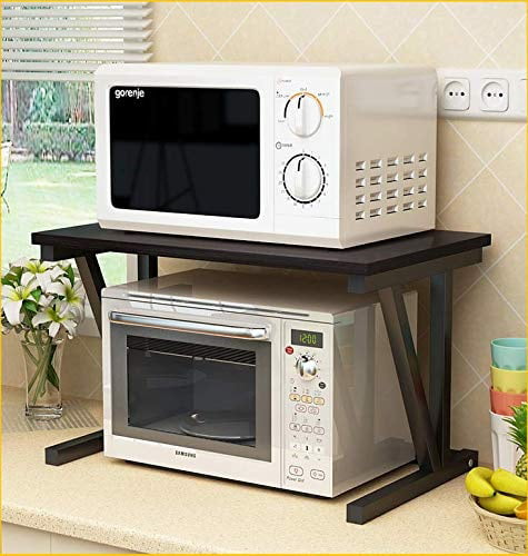 scaffale NAN Kitchen Extendable Microwave Oven Rack Shelf Spice Rack Heavy Duty Rice Cooker Rack with 3 Hooks 41.5-60X36X46cm 