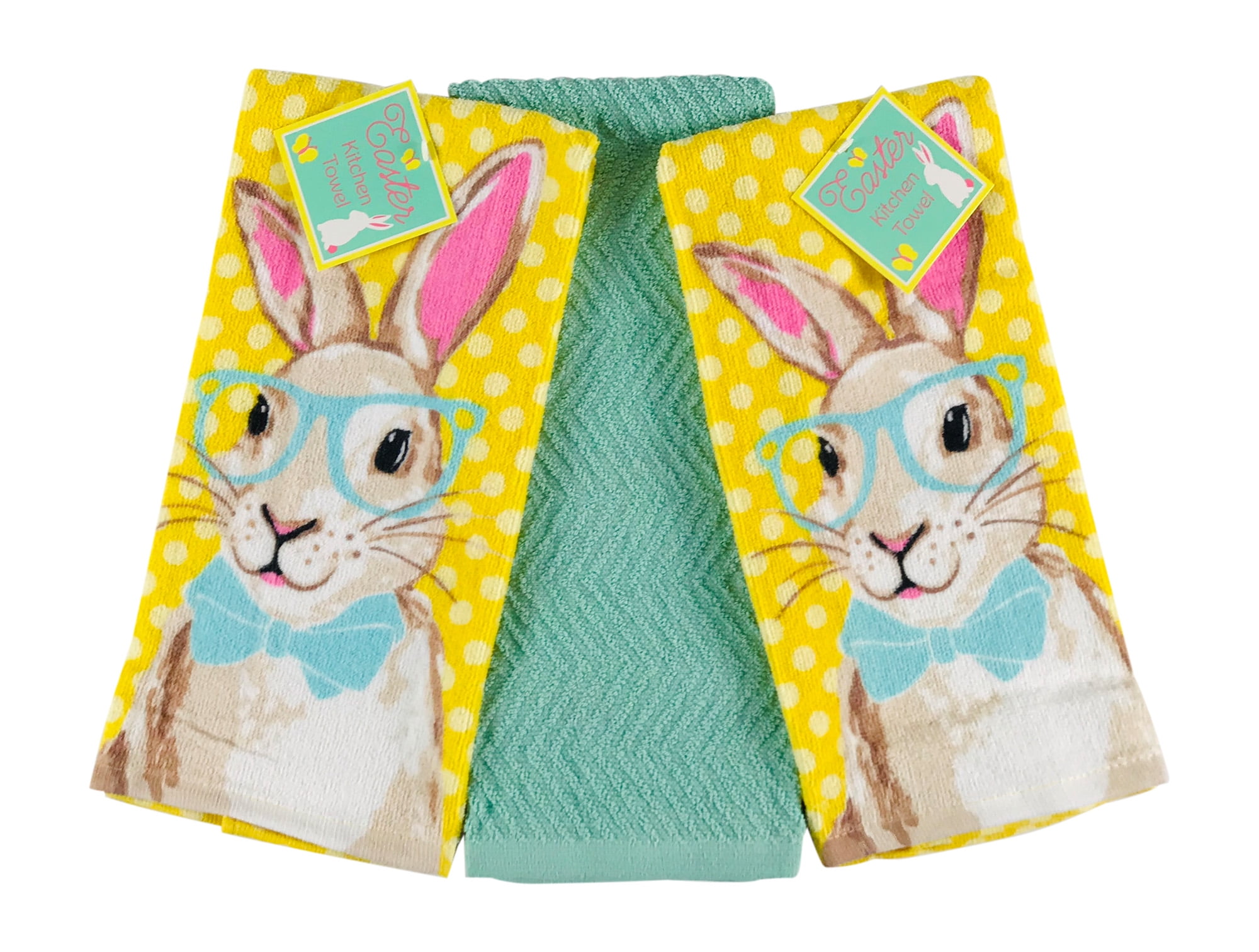 Easter Spring Holiday Kitchen Dish Towels Yellow Polka Dot