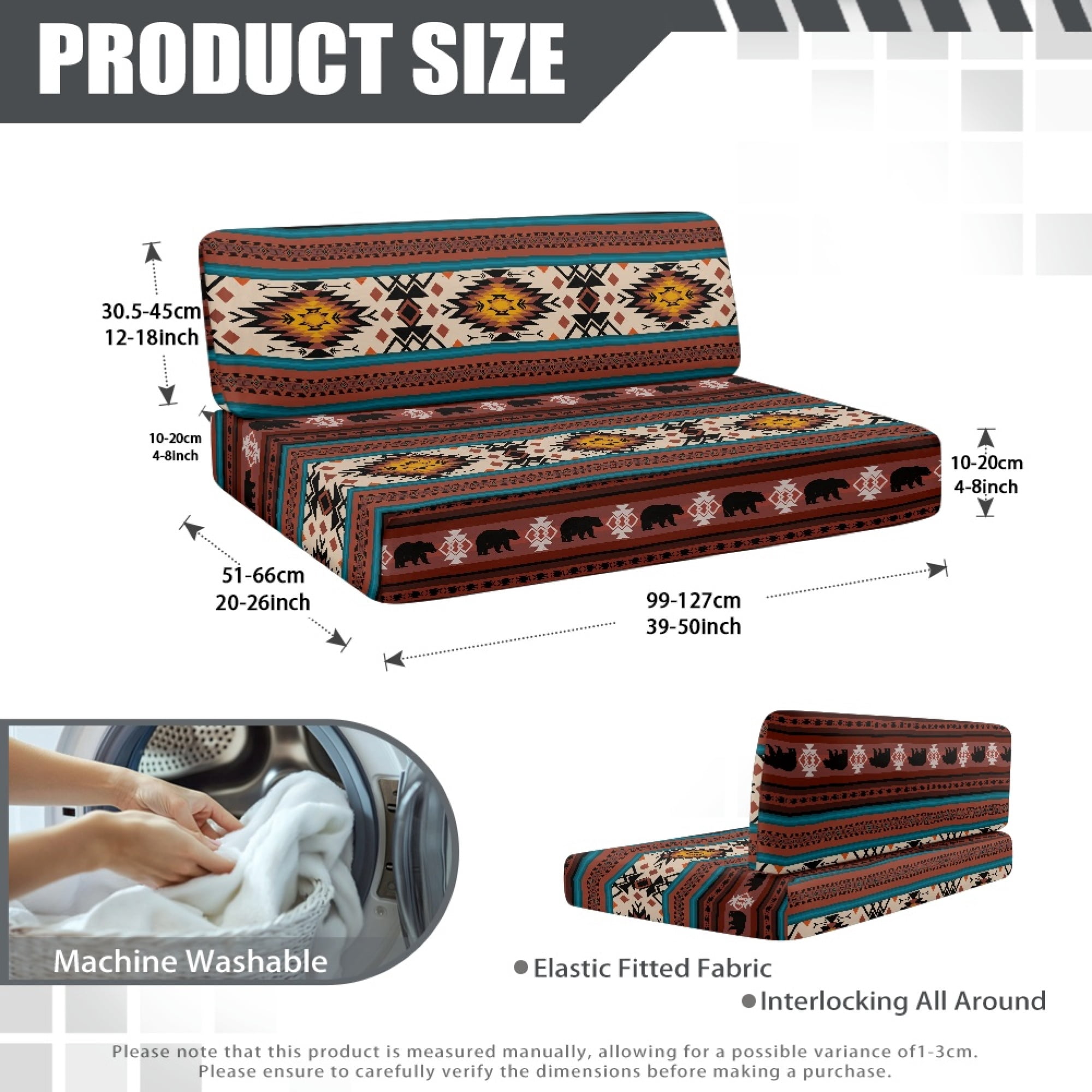 FOR U DESIGNS Bear Amercian Tribal Pattern 2 Pack RV Dinette Cushion Covers Washable Camper Cushion Slipcover Scratch-Resistant Sofa Chair Cover Camper Seat Covers Dinette Booth