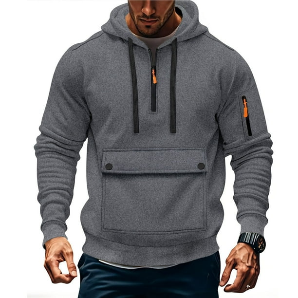 pstuiky camisetas de manga larga para hombre, Sudadera deportiva de manga larga con capucha y bolsillos múltiples para hombre, estilo cargo, informal, para entrenamiento camisetas de hombre xxxl
