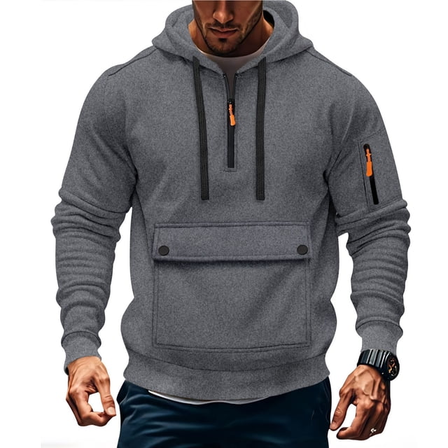 pstuiky Camisas de invierno de manga larga para hombre, Sudadera deportiva de manga larga con capucha y bolsillos múltiples para hombre, estilo cargo, informal, para entrenamiento Tops de hombre l