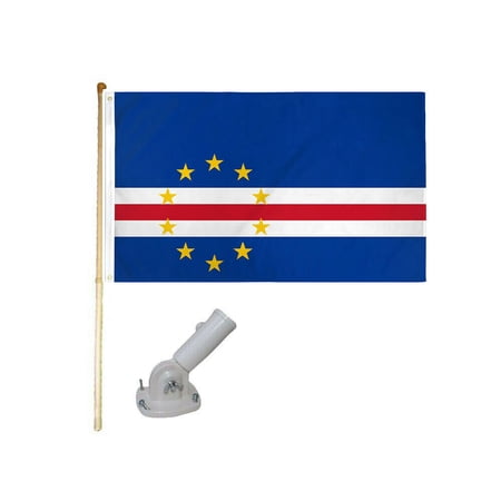5' Wooden Flag Pole Kit W/ Nylon White Bracket 3x5 Cape Verde Polyester Flag