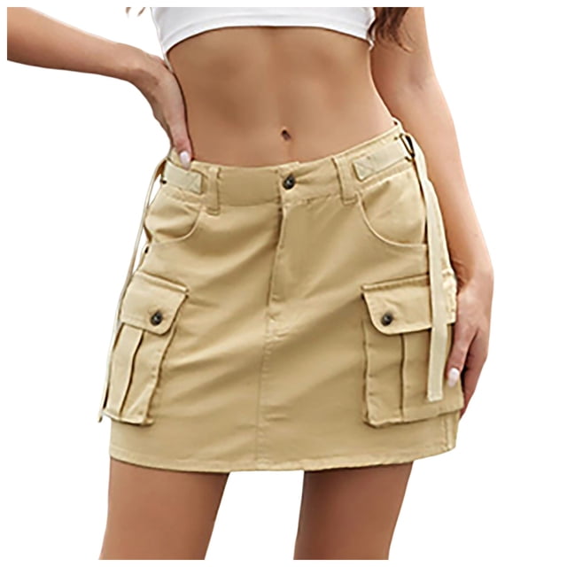 Jupe Cargo Mini Solide pour Femmes Taille Basse Jupe en Jean Courte