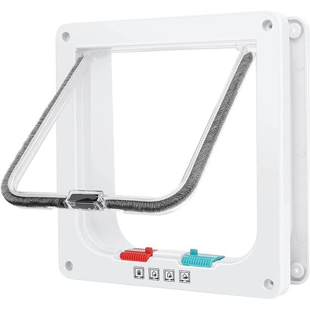 Pet Door Kit White 4 Way Locking Safety Pet Door for Small