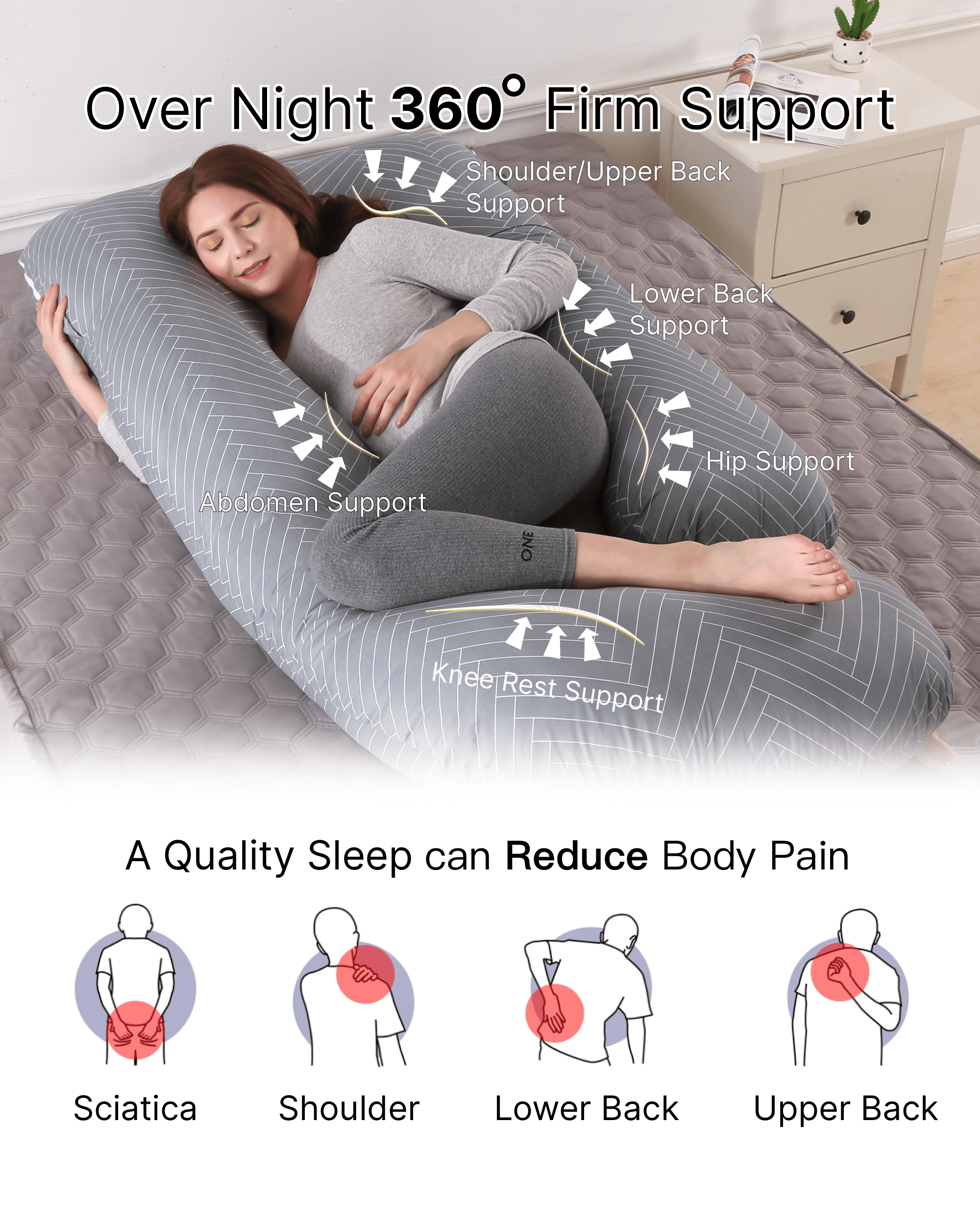 ALLOPERA Pregnancy Pillow, Full Body 57 inch Pillow, with Removable Washable Cover - Support for Legs, Back, Neck, Shoulder, Hips, Belly for Pregnent Women, 100% Cotton