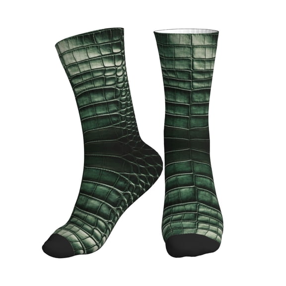Women's Men's Alligator Skin Seamless Green Texture Colorful Novelty Pattern Crew Athletic Socks
