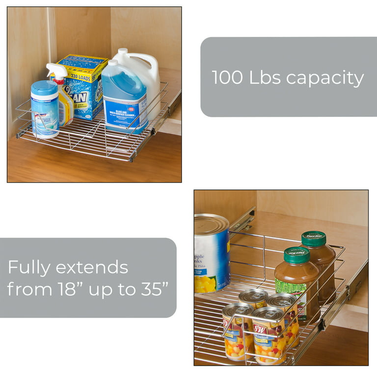 Rev-A-Shelf 14-1/2 Inch Width Base Cabinet Pullout Food Storage Container  Organizer with Soft Close Heavy Duty Slides, for 18 Inch Base Cabinet,  Natural, Min. Cabinet Opening: 15 W x 21-3/4 D x
