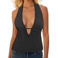 thumbnail image 2 of RKSTN Womens Tops Sleeveless Halter Deep V Neck Solid Color Slim Fitted Fashionable Strappy Tank Tops Spring Summer Outdoor Versatile Style, 2 of 7
