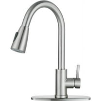 Wowow Single Handle Kitchen Sink Faucet with Sprayer, High Arc Brushed Nickel Faucet with Deck Plate