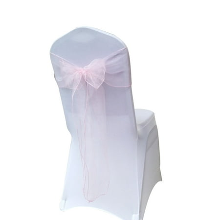 

10pcs Bowknot Designed Chair Ribbon No-tie Chair Bow Sash Wedding Hotel Banquet Chair Cover Chair Back Decoration(Pink)