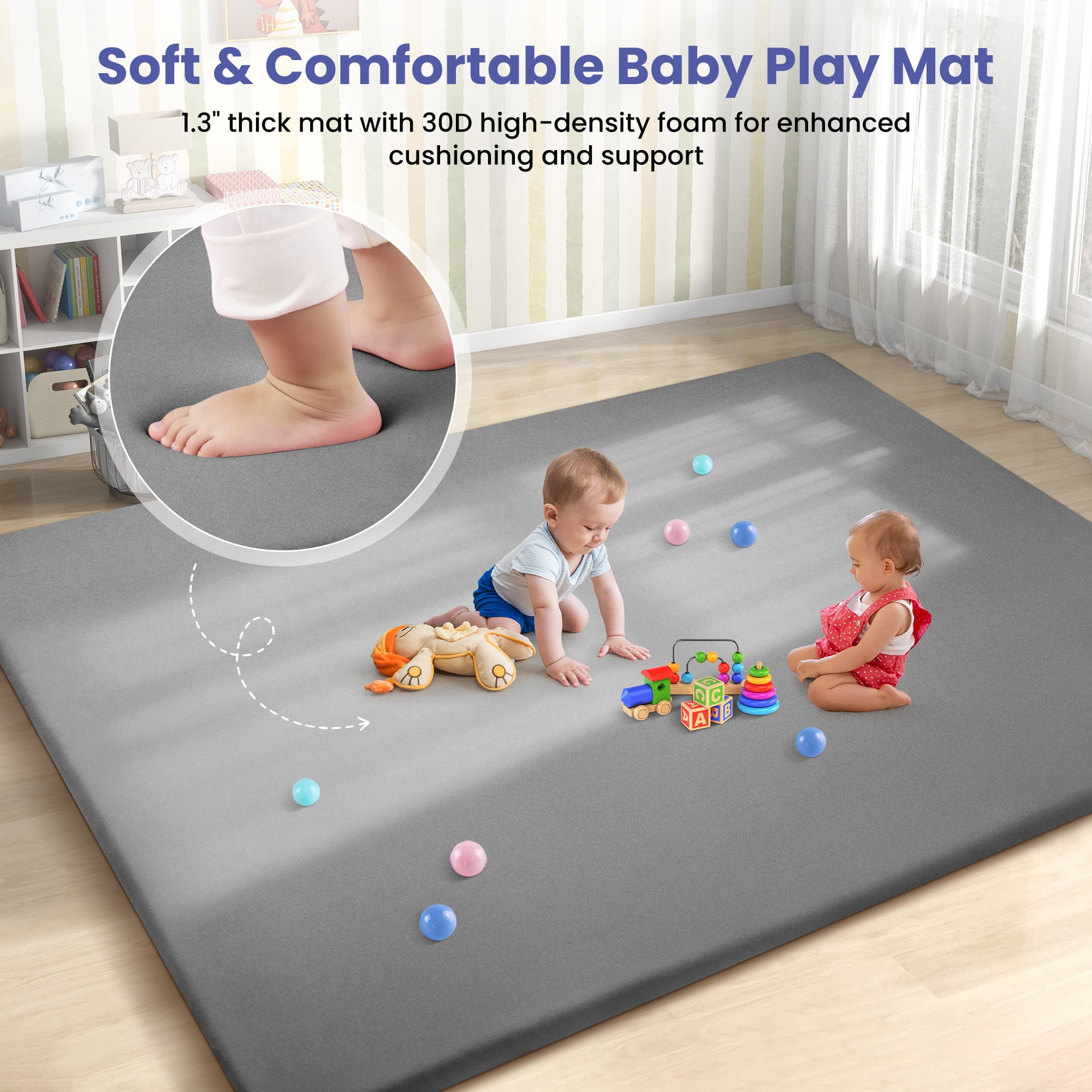 babyeap Extra Large Baby Play Mat,73"x50" Playpen Mat,1.3" Extra Thick Crawling Mat for Floor Cushion,Removable Washable Cover Playmat for Babies Toddlers Infant,Gray