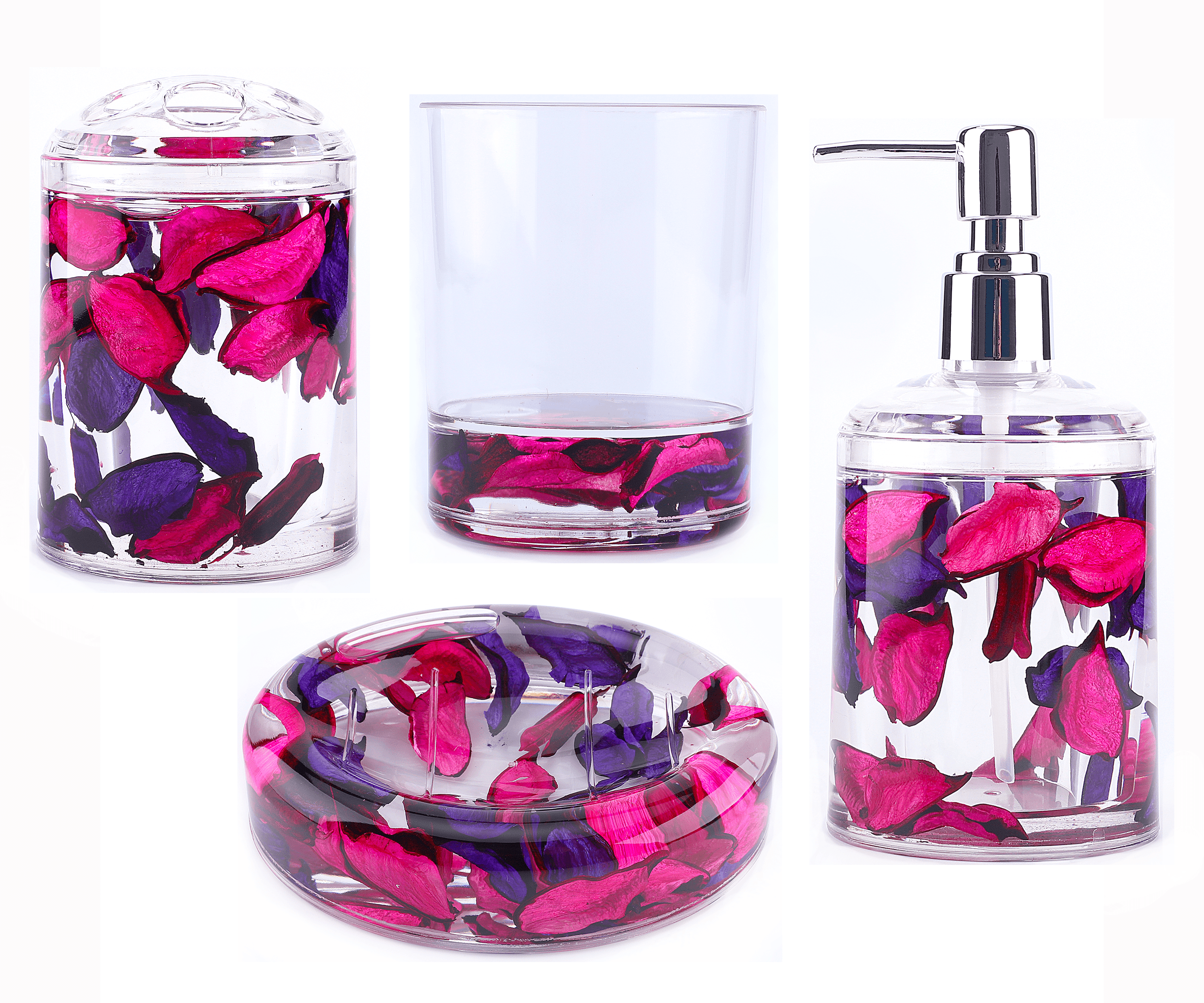 Locco Decor 4 Piece Acrylic Liquid 3D Floating Motion Bathroom Vanity Accessory Set LEAF