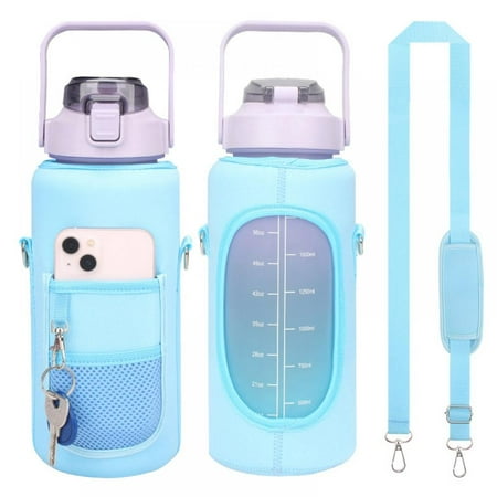 

Half Gallon Water Bottle with Storage Pocket Portable Water Cup with Bottle Sleeve Adjustable Strap Water Kettle Home Office Travel Gym Sports Water Bottle