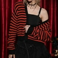 thumbnail image 3 of SWSMCLT Women's Long Sleeve Cardigan Sweater Oversized Button Coat Halloween Stripe Lightweight Winter V Neck Knit Orange X-Large, 3 of 5