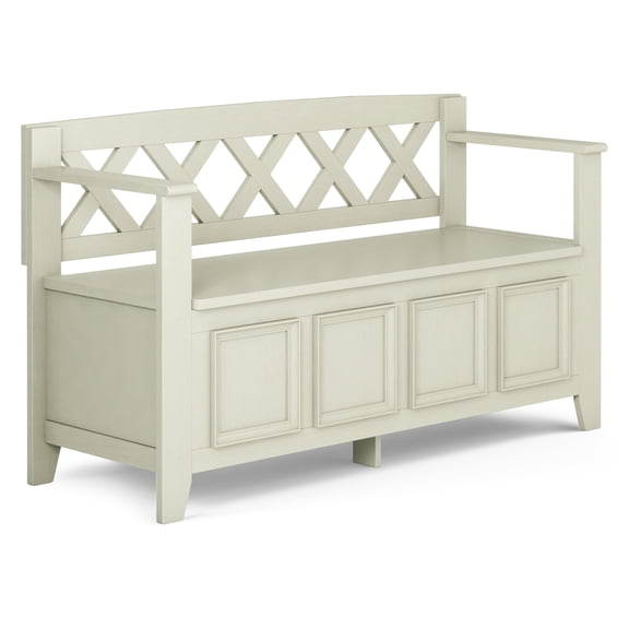 Simpli Home Amherst 48 inch Wide Solid Wood Transitional Entryway Bench in Antique White