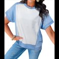 thumbnail image 1 of Camisetas de Corta con Cuello Redondo y Bloques de Color para Mujer, Conjuntos Casuales de Verano de Gran Tamaño Azul S, 1 of 10