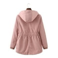 thumbnail image 4 of Olyvenn Lambswool Parka Midi Coat Waist Pocket Women's Autumn And Winter Cotton Clothing Button Zip Up Hoodie Drawstring Ladies Fashion Solid Female Outerwear Pink M, 4 of 4
